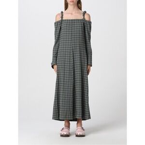 Ganni Mini Check Seersucker Maxi Dress in Green Bay Size 40/US 8/10 NWT